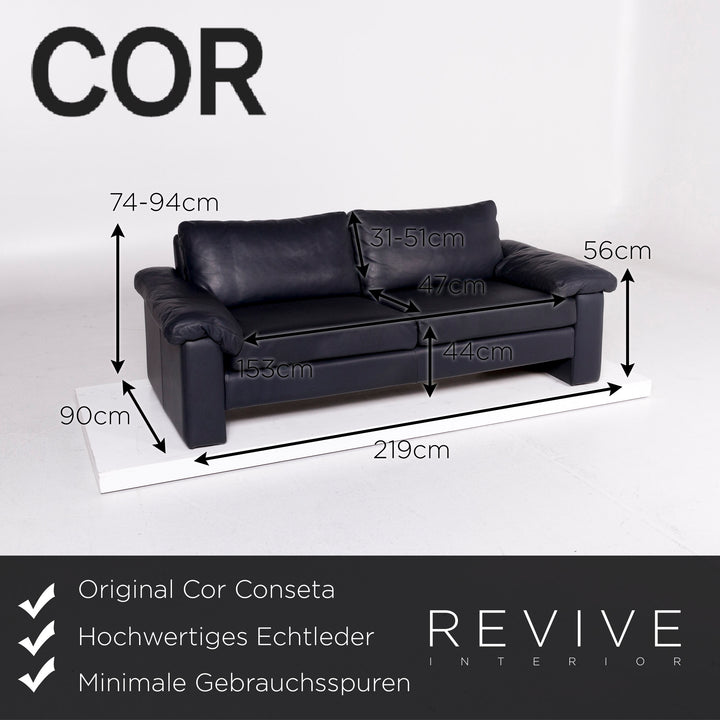 Cor Conseta leather sofa set blue dark blue 1x three-seater 1x two-seater #11296