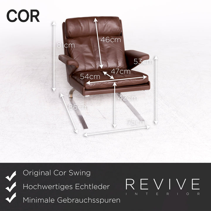 Cor Swing designer leather armchair brown by Reinhold Adolf genuine leather chair #8618