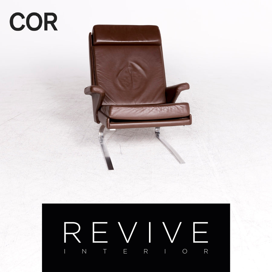 Cor Swing designer leather armchair brown by Reinhold Adolf genuine leather chair #8619