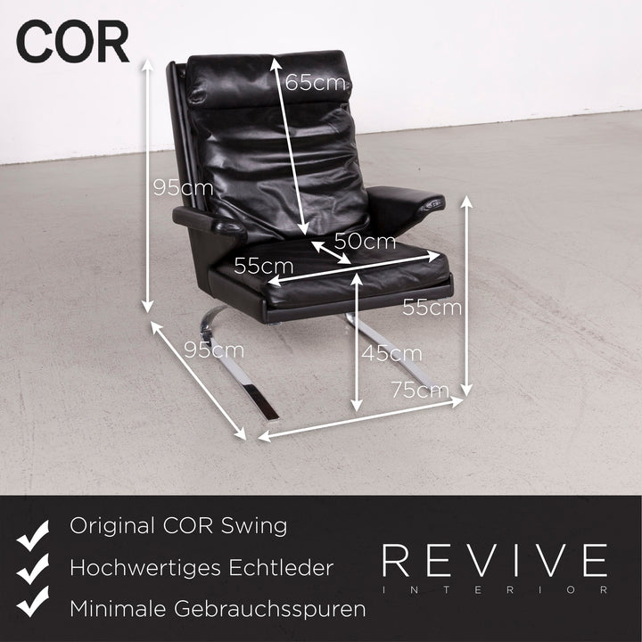 Cor Swing Designer Leather Armchair Black Genuine Leather Chair #7775
