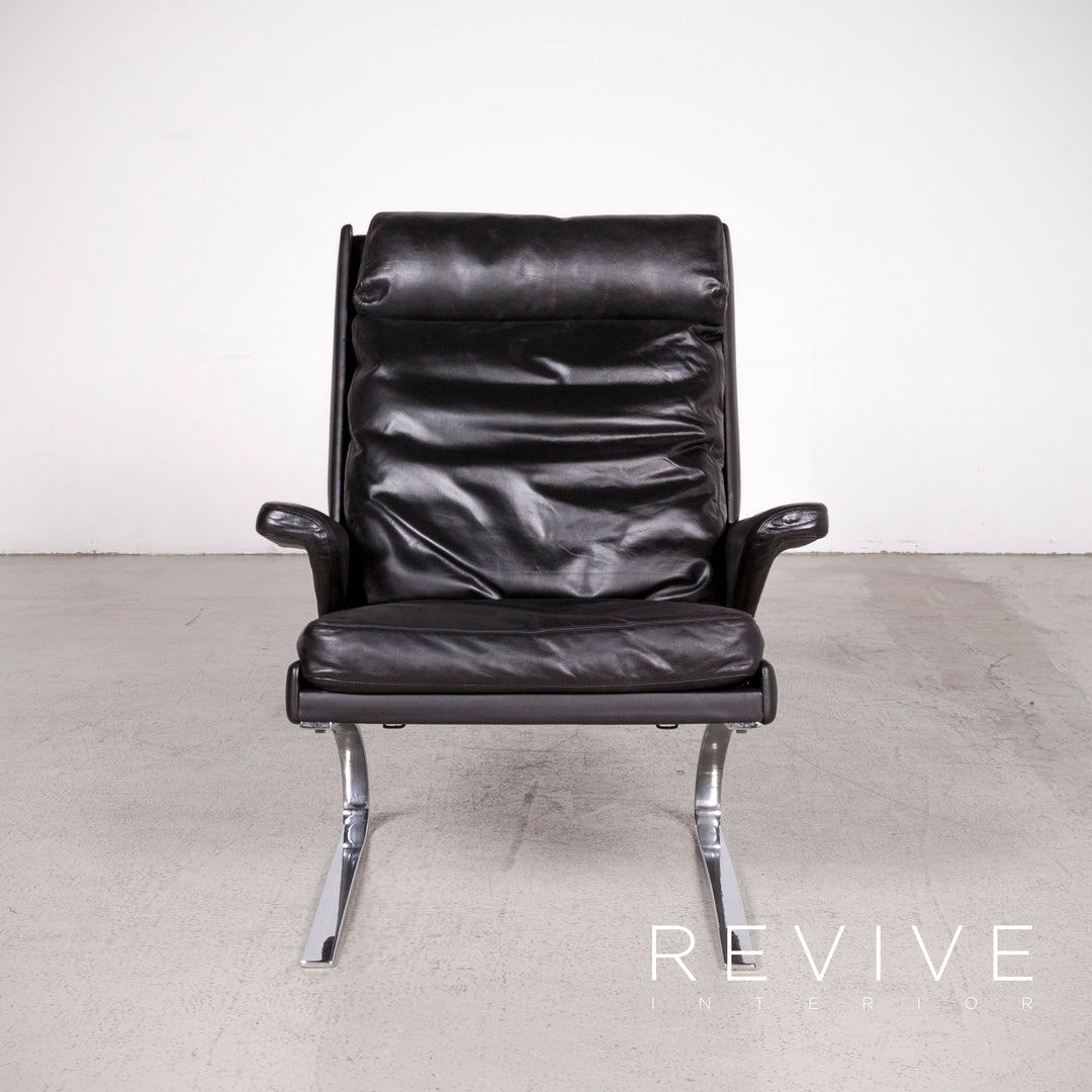 Cor Swing Designer Leather Armchair Black Genuine Leather Chair #7775
