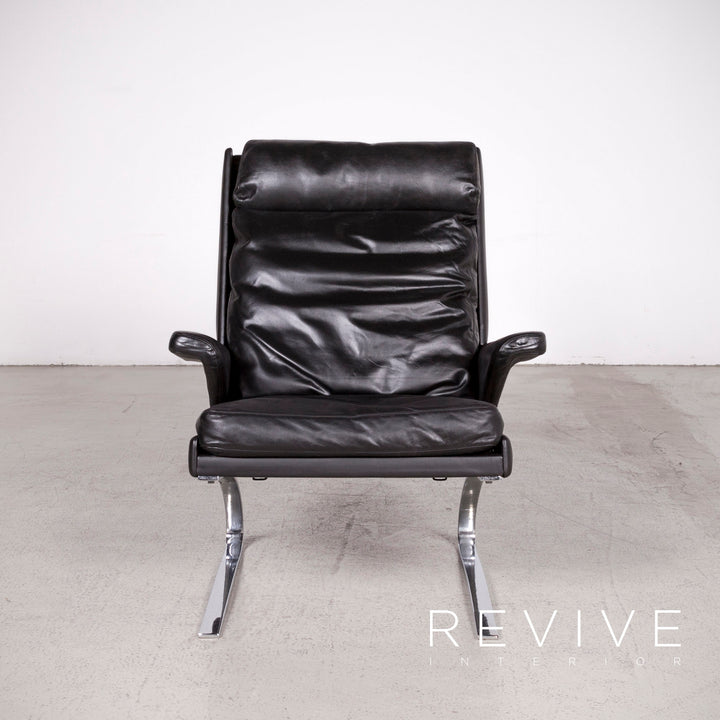 Cor Swing Designer Leather Armchair Black Genuine Leather Chair #7775