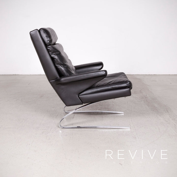 Cor Swing Designer Leather Armchair Black Genuine Leather Chair #7775