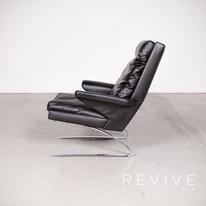 Cor Swing Designer Leather Armchair Black Genuine Leather Chair #7775
