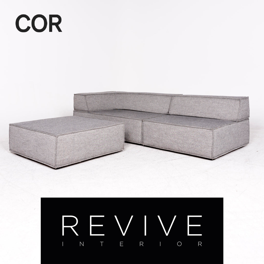 Cor Trio Designer Stoff Ecksofa Grau Elemente Sofa Couch Hocker #8778