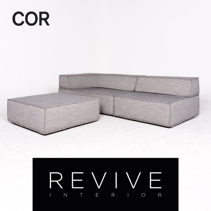 Cor Trio Designer Stoff Ecksofa Grau Elemente Sofa Couch Hocker #8778