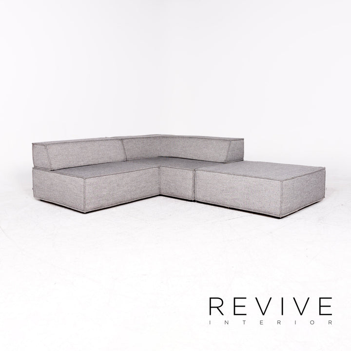 Cor Trio Designer Stoff Ecksofa Grau Elemente Sofa Couch Hocker #8778