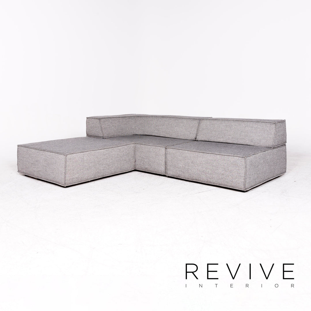 Cor Trio Designer Stoff Ecksofa Grau Elemente Sofa Couch Hocker #8778