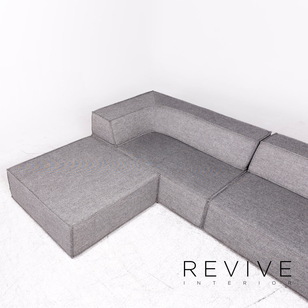 Cor Trio Designer Stoff Ecksofa Grau Elemente Sofa Couch Hocker #8778