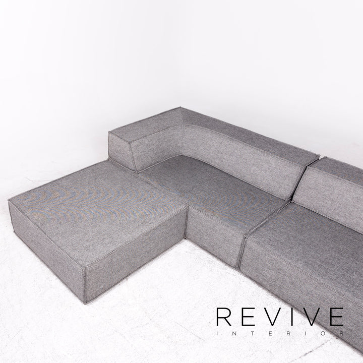 Cor Trio Designer Stoff Ecksofa Grau Elemente Sofa Couch Hocker #8778