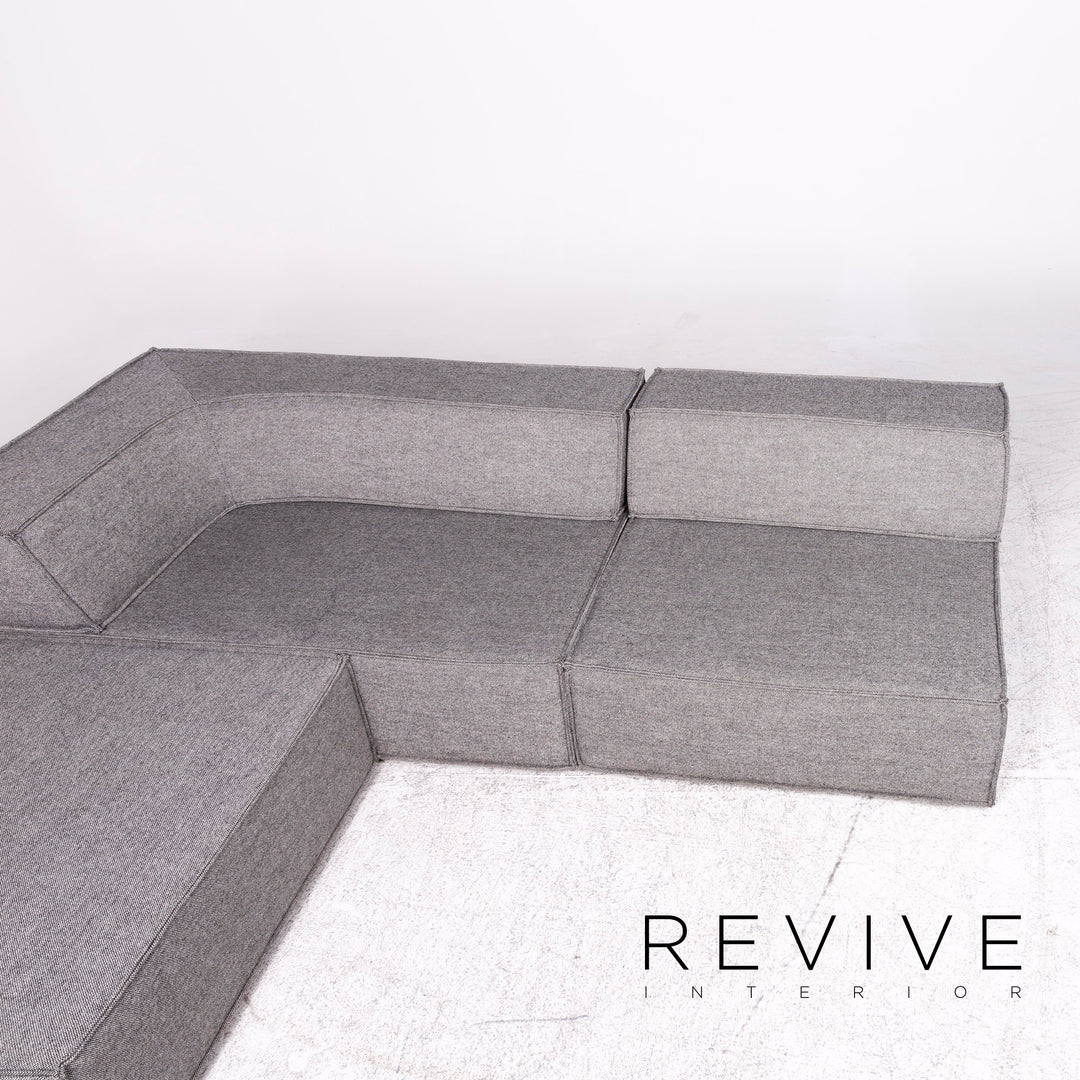 Cor Trio Designer Stoff Ecksofa Grau Elemente Sofa Couch Hocker #8778
