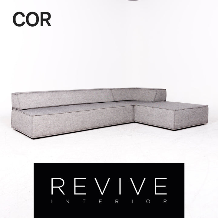 Cor Trio Designer Stoff Ecksofa Grau Elemente Sofa Couch Hocker #8779