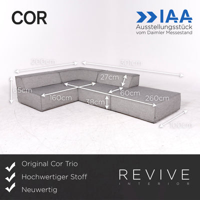 Cor Trio Designer Stoff Ecksofa Grau Sofa Dreisitzer Zweisitzer Couch #8776