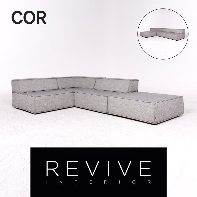 Cor Trio Designer Stoff Ecksofa Grau Sofa Dreisitzer Zweisitzer Couch 