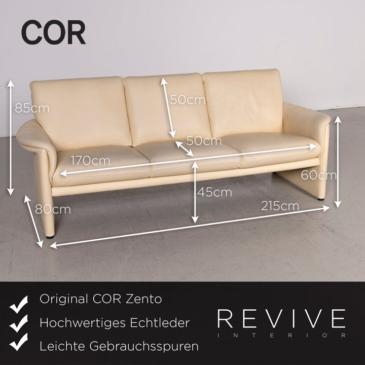 Cor Zento Canapé en cuir beige Canapé trois places en cuir véritable #7631