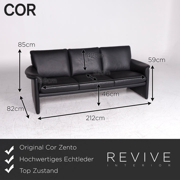 Cor Zento Leder Sofa Schwarz Dreisitzer Couch #9312
