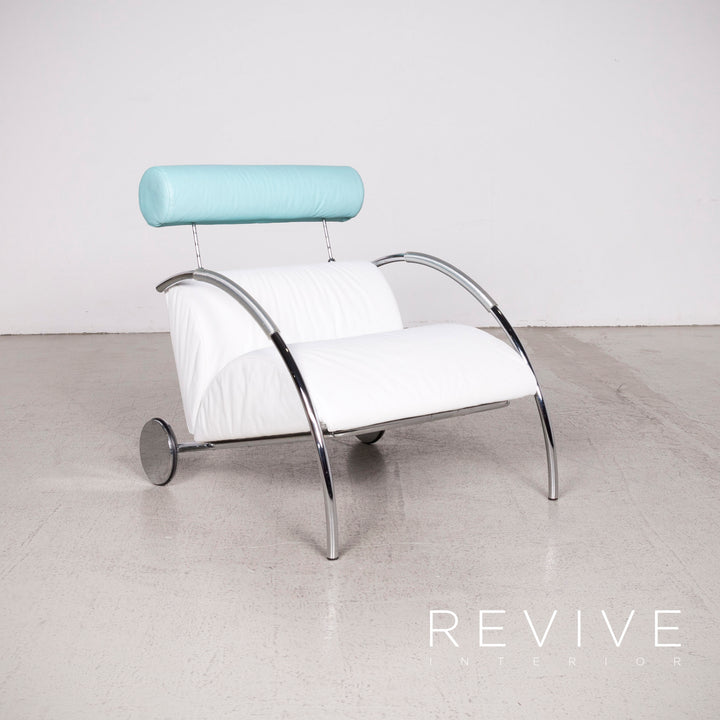 Cor cycle designer leather armchair set white blue by Peter Maly genuine leather stool #8296