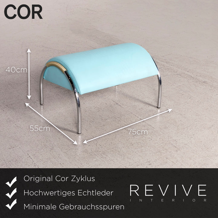 Cor cycle designer leather armchair set white blue by Peter Maly genuine leather stool #8296