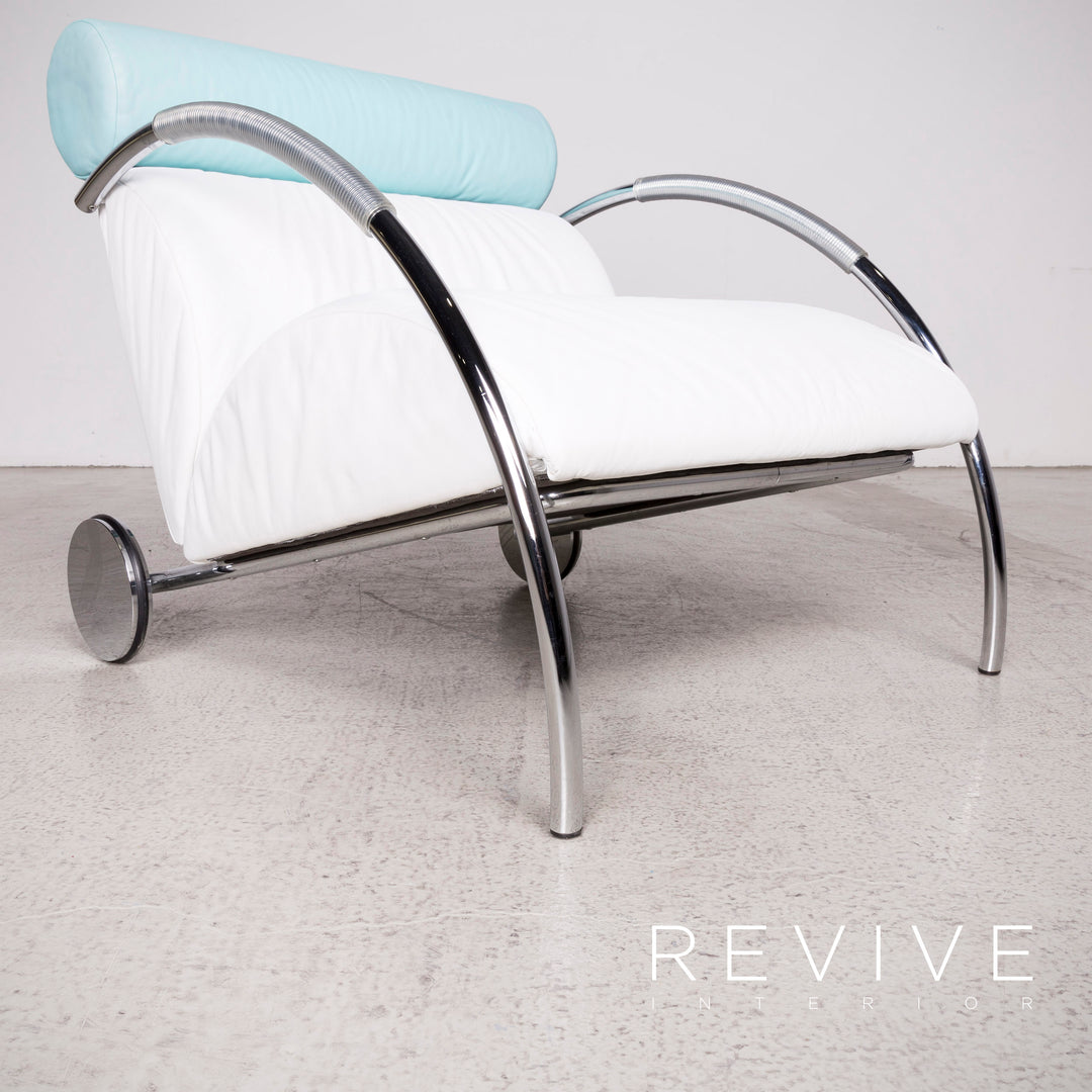 Cor cycle designer leather armchair set white blue by Peter Maly genuine leather stool #8296