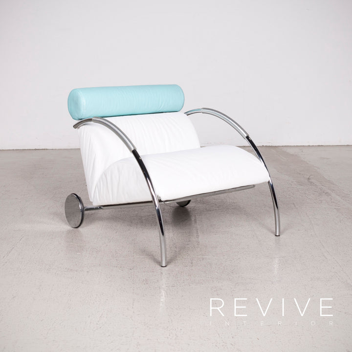 Cor cycle designer leather armchair set white blue by Peter Maly genuine leather stool #8296