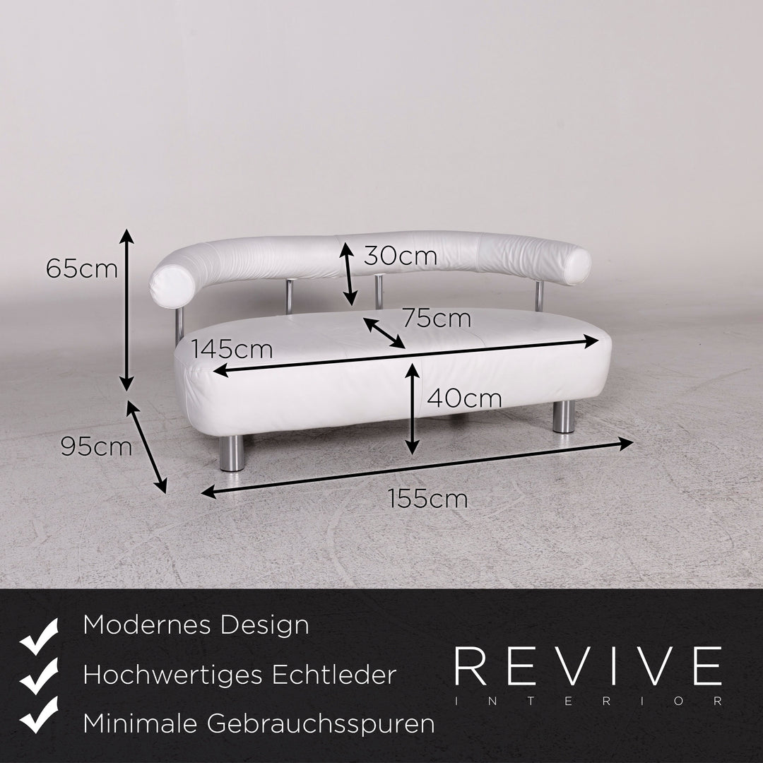 Designer Leder Sofa Weiß Echtleder Zweisitzer Couch #7244