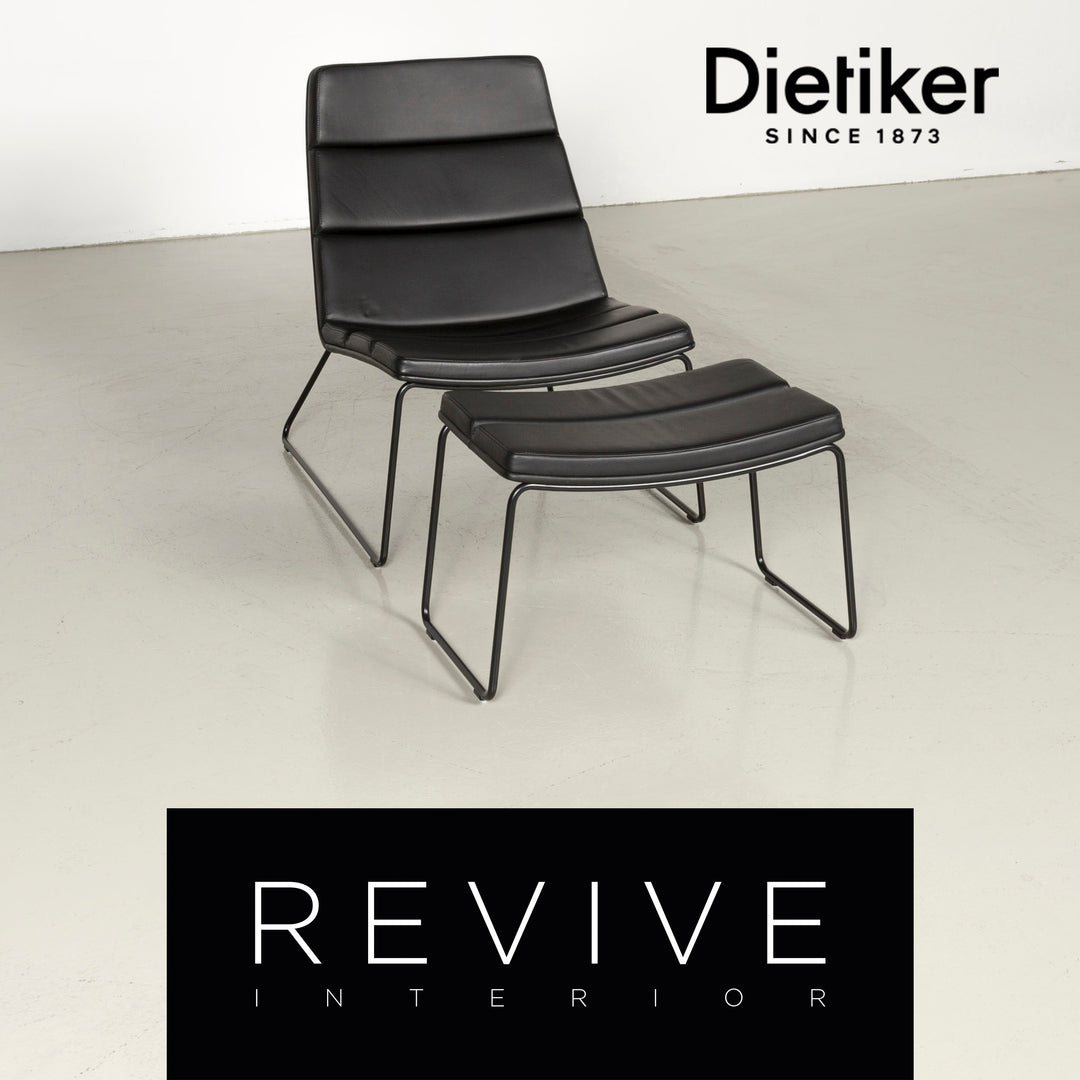 Dietiker Relounge 6400 Designer Leder Sessel Hocker Garnitur Schwarz by Urs & Carmen Greutmann-Bolzern Echtleder Stuhl #7339