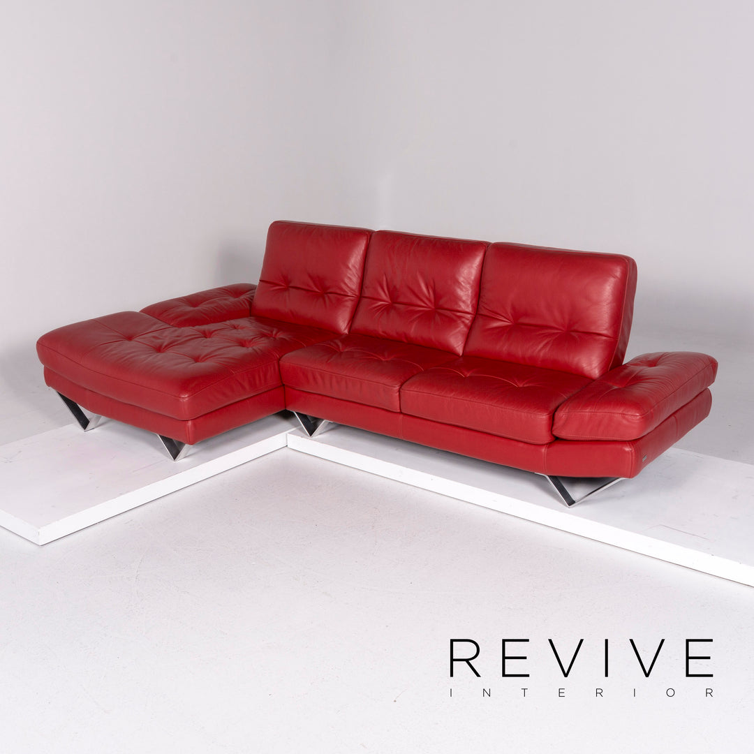 Divanotti Leder Sofa Garnitur Rot 1x Ecksofa 1x Hocker #11214