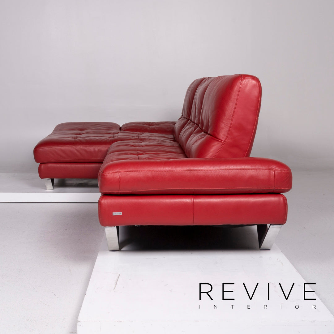 Divanotti Leder Sofa Garnitur Rot 1x Ecksofa 1x Hocker #11214