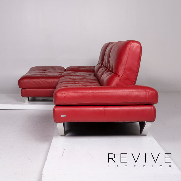 Divanotti Leder Sofa Garnitur Rot 1x Ecksofa 1x Hocker #11214