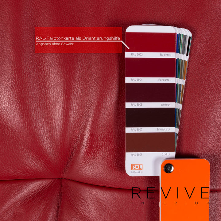 Divanotti Leder Sofa Garnitur Rot 1x Ecksofa 1x Hocker #11214