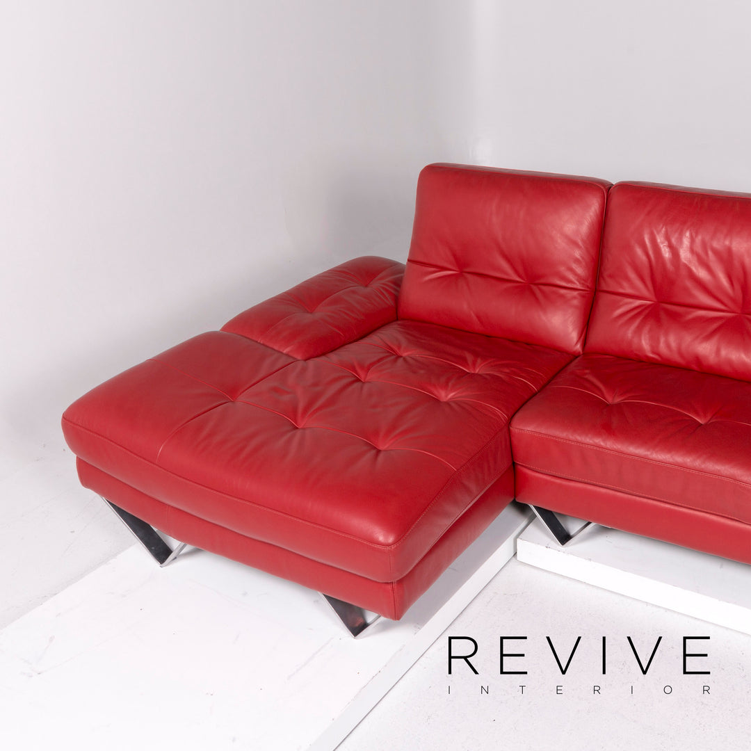Divanotti Leder Sofa Garnitur Rot 1x Ecksofa 1x Hocker #11214