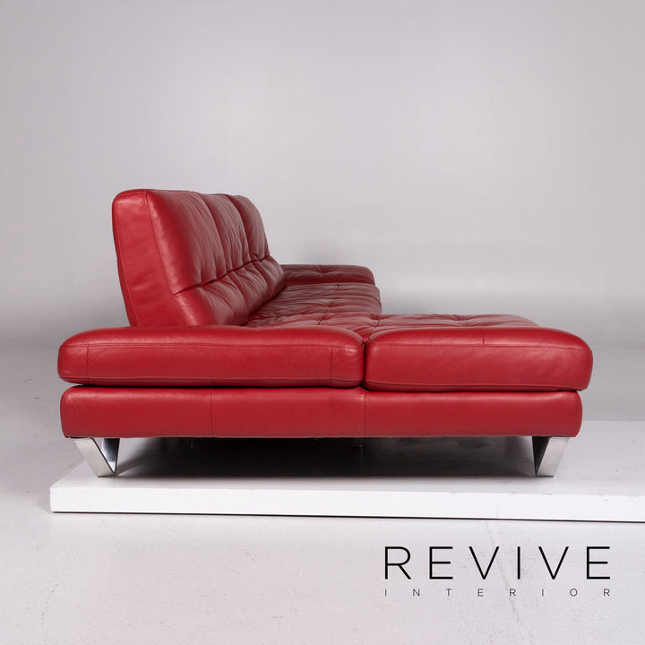 Divanotti Leder Sofa Garnitur Rot 1x Ecksofa 1x Hocker #11214