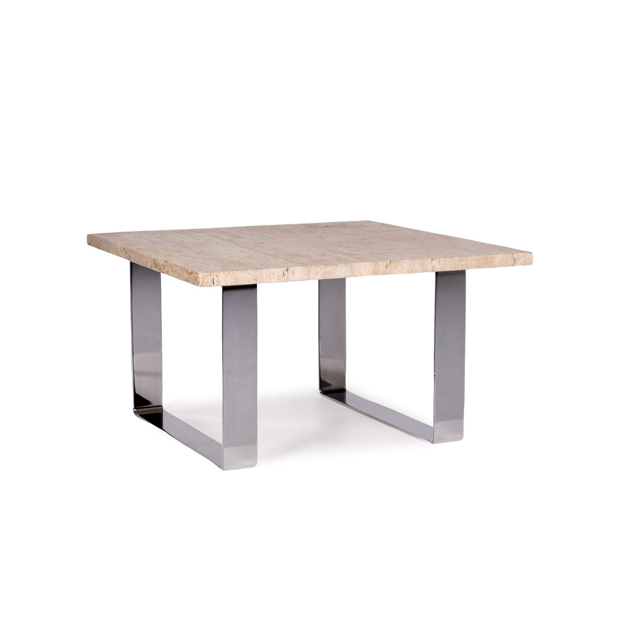 Draenert Primus Metal Travertine Coffee Table Beige Stone Slab Table Square Peter Draenert #10765
