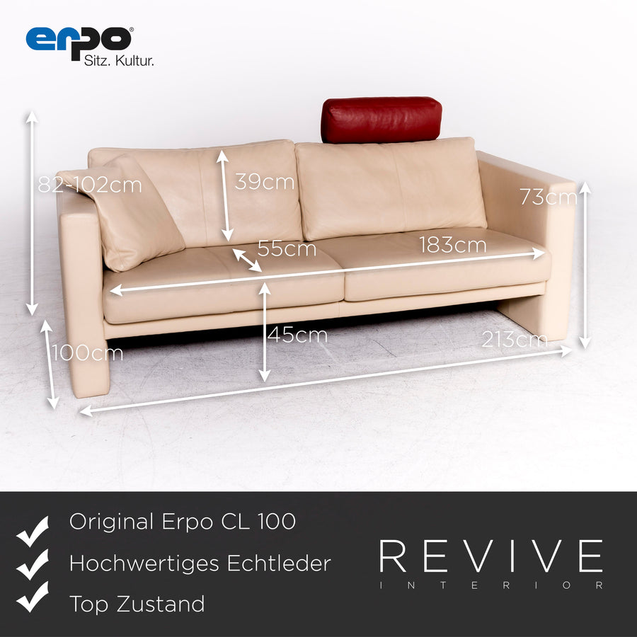 Erpo CL 100 Designer Leder Sofa Beige Echtleder Dreisitzer Couch #8141