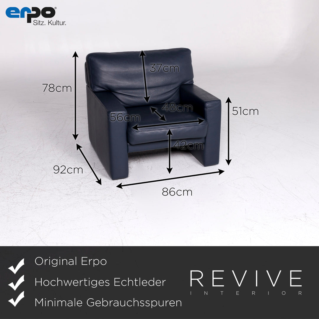 Erpo Designer Leder Sofa Garnitur Blau Dreisitzer Sessel Hocker #9314