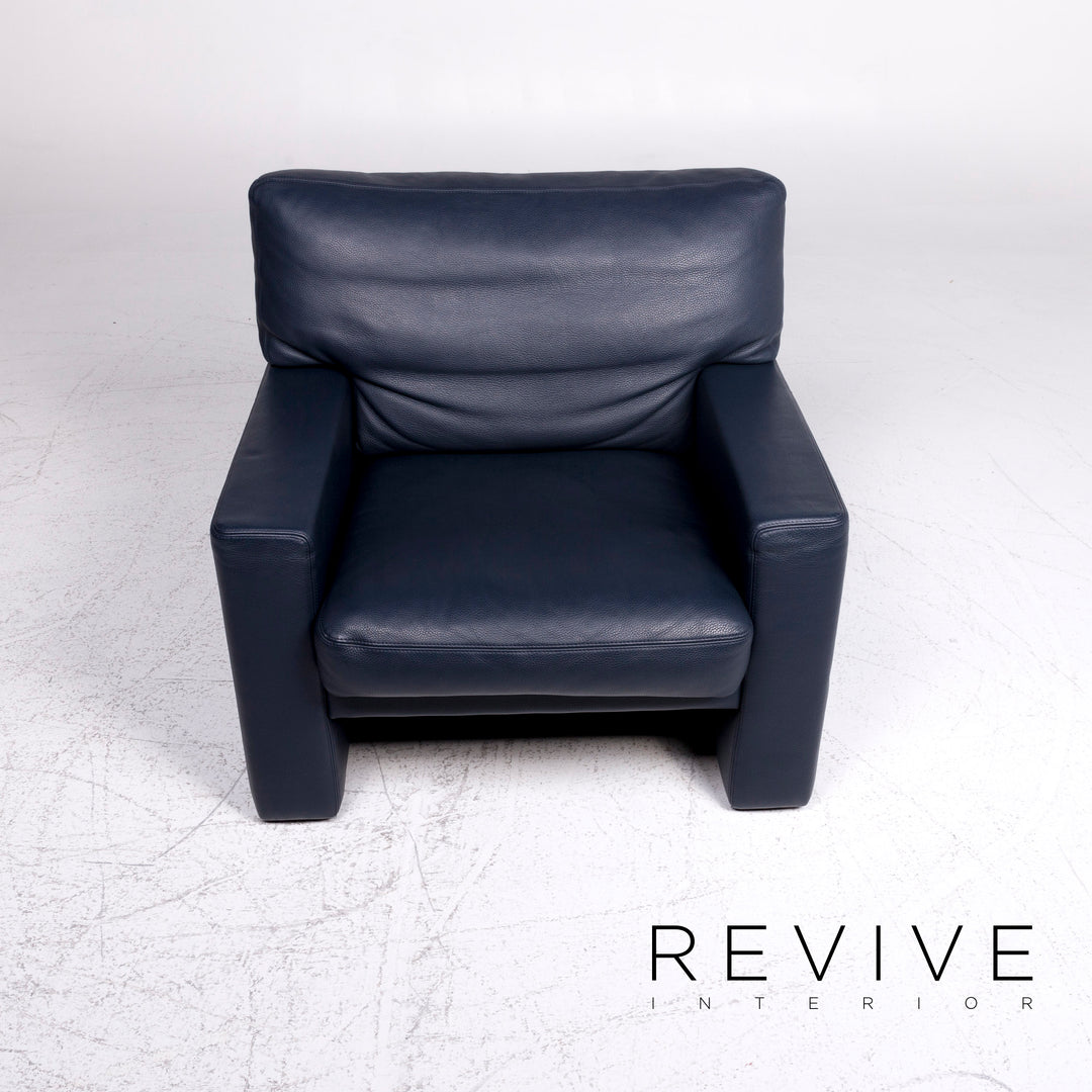 Erpo designer leather sofa set blue three-seater armchair stool #9314