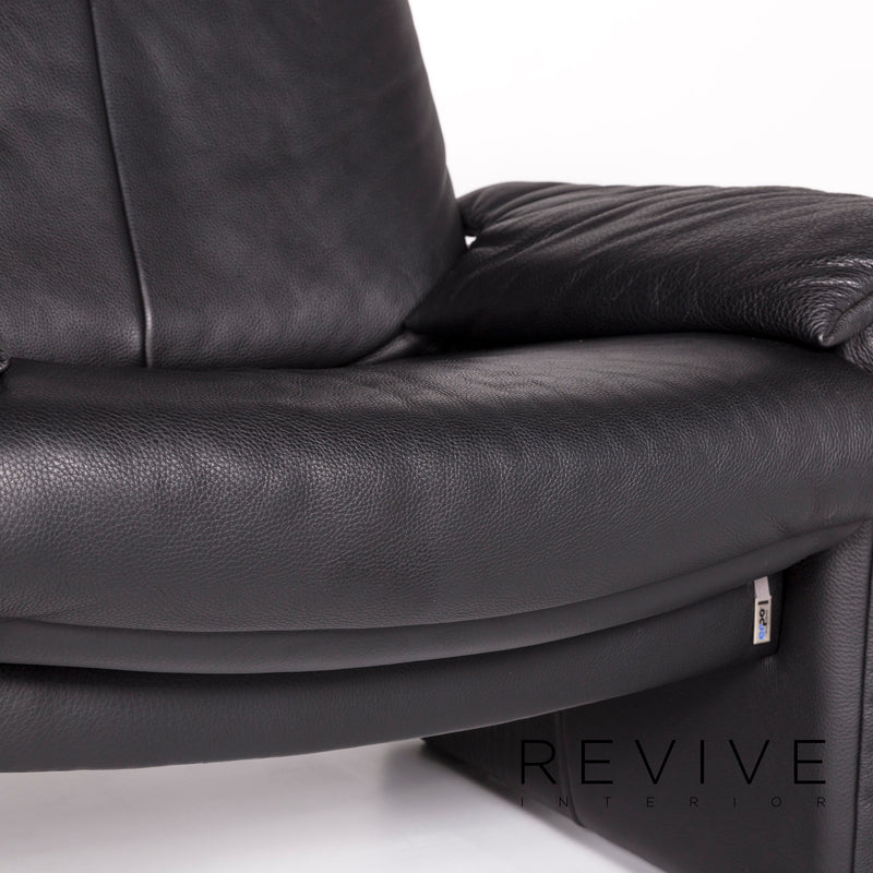Erpo Lugano Leder Sessel Garnitur Schwarz 1x Sessel 1x Hocker 