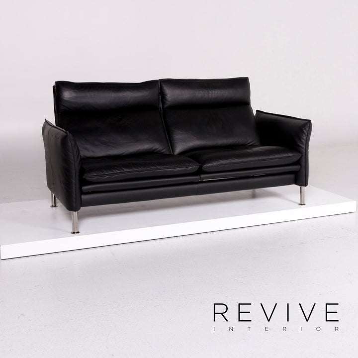 Erpo Porto Leder Sofa Schwarz Zweisitzer Relaxfunktion Funktion Couch #11378