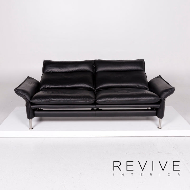 Erpo Porto Leder Sofa Schwarz Zweisitzer Relaxfunktion Funktion Couch #11378