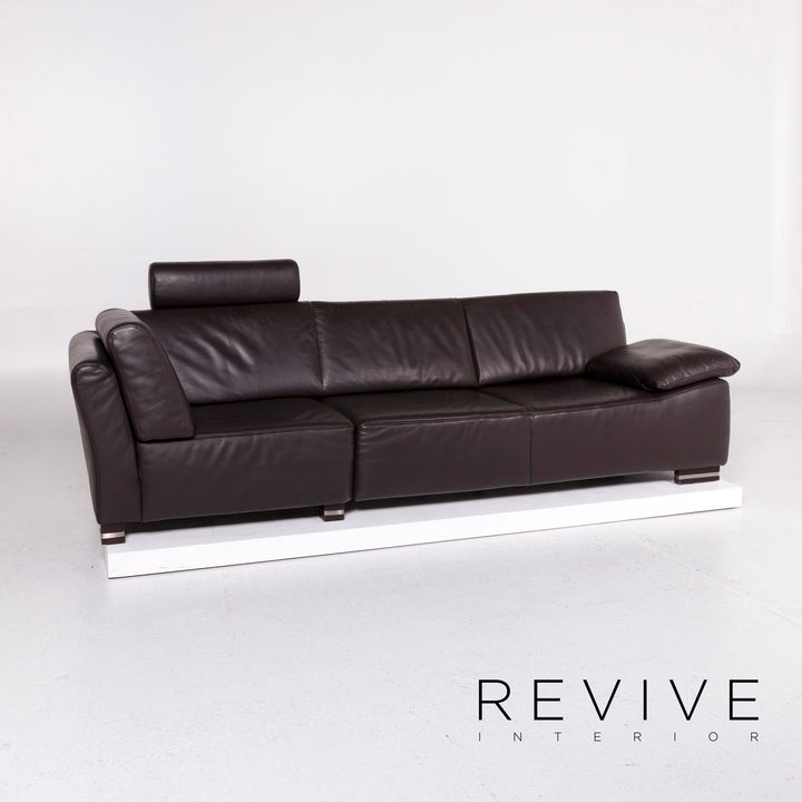 Ewald Schillig Bentley Leder Sofa Garnitur Braun Dunkelbraun 1x Dreisitzer 1x Hocker #11556