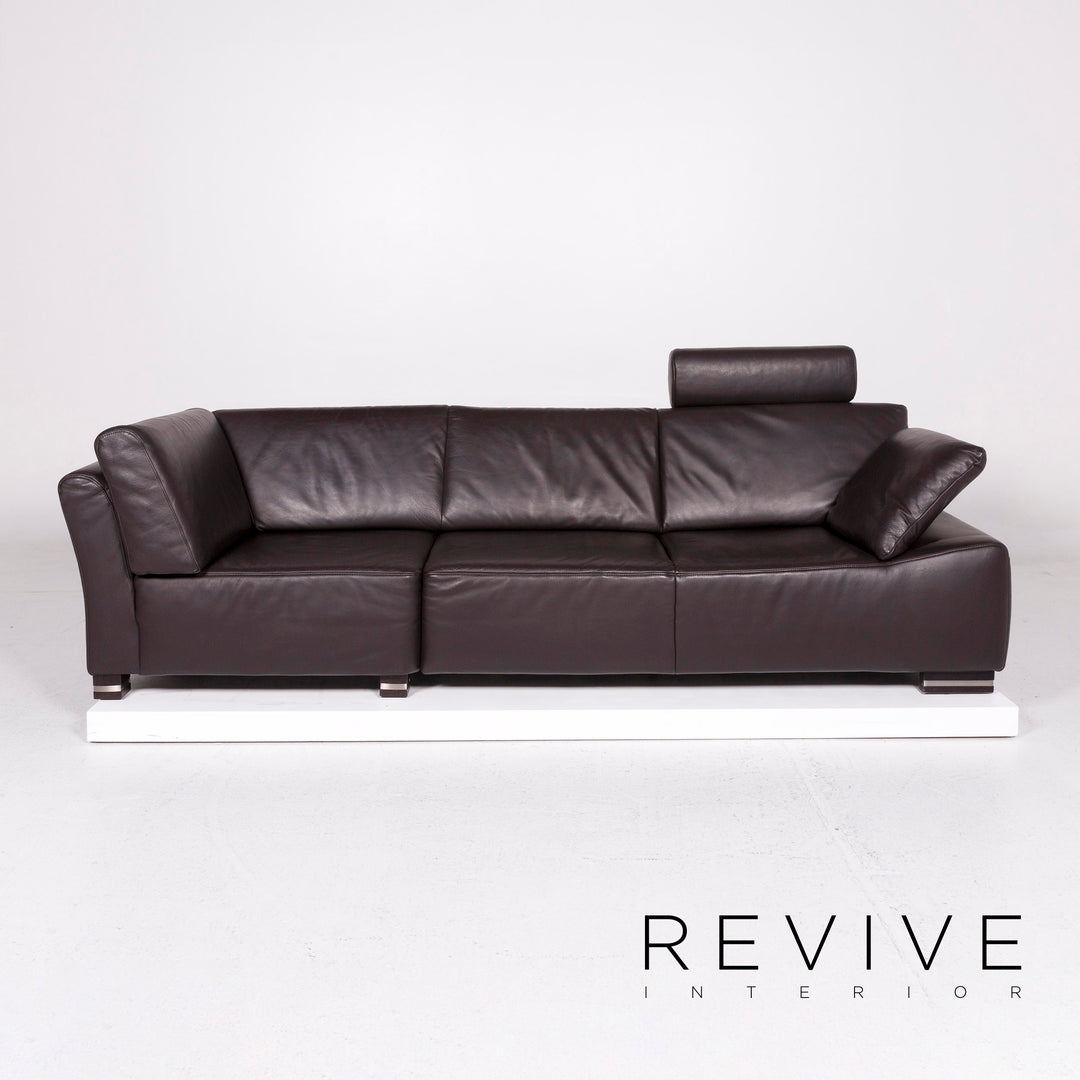 Ewald Schillig Bentley Leder Sofa Garnitur Braun Dunkelbraun 1x Dreisitzer 1x Hocker #11556