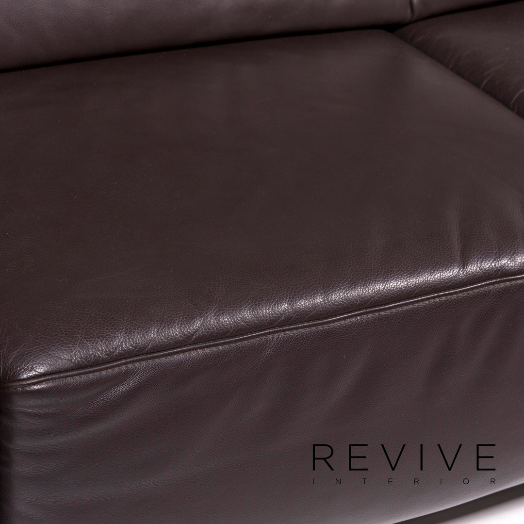 Ewald Schillig Bentley Leder Sofa Garnitur Braun Dunkelbraun 1x Dreisitzer 1x Hocker #11556