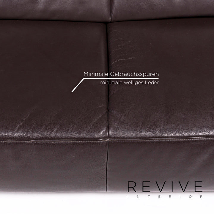 Ewald Schillig Bentley Leder Sofa Garnitur Braun Dunkelbraun 1x Dreisitzer 1x Hocker #11556