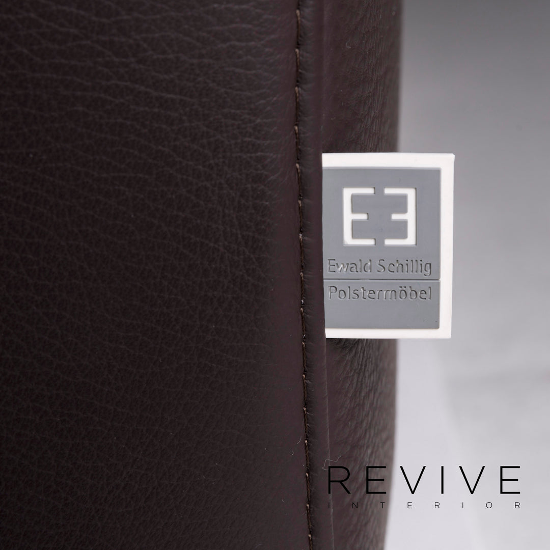 Ewald Schillig Bentley Leder Sofa Garnitur Braun Dunkelbraun 1x Dreisitzer 1x Hocker #11556