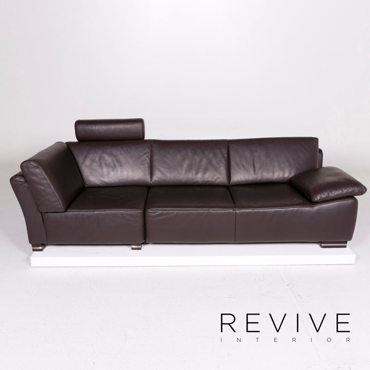 Ewald Schillig Bentley Leder Sofa Garnitur Braun Dunkelbraun 1x Dreisitzer 1x Hocker #11556