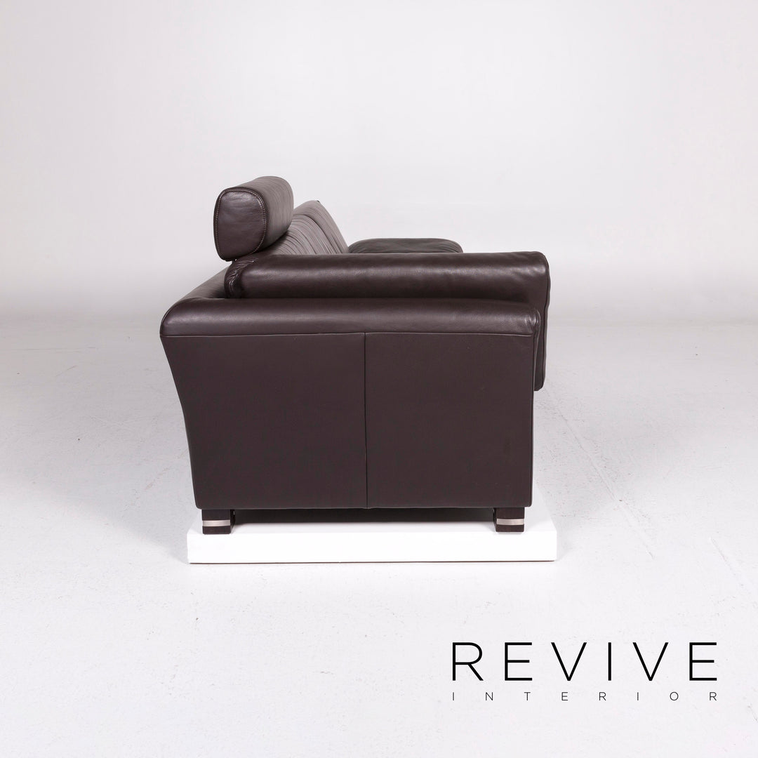 Ewald Schillig Bentley Leder Sofa Garnitur Braun Dunkelbraun 1x Dreisitzer 1x Hocker #11556