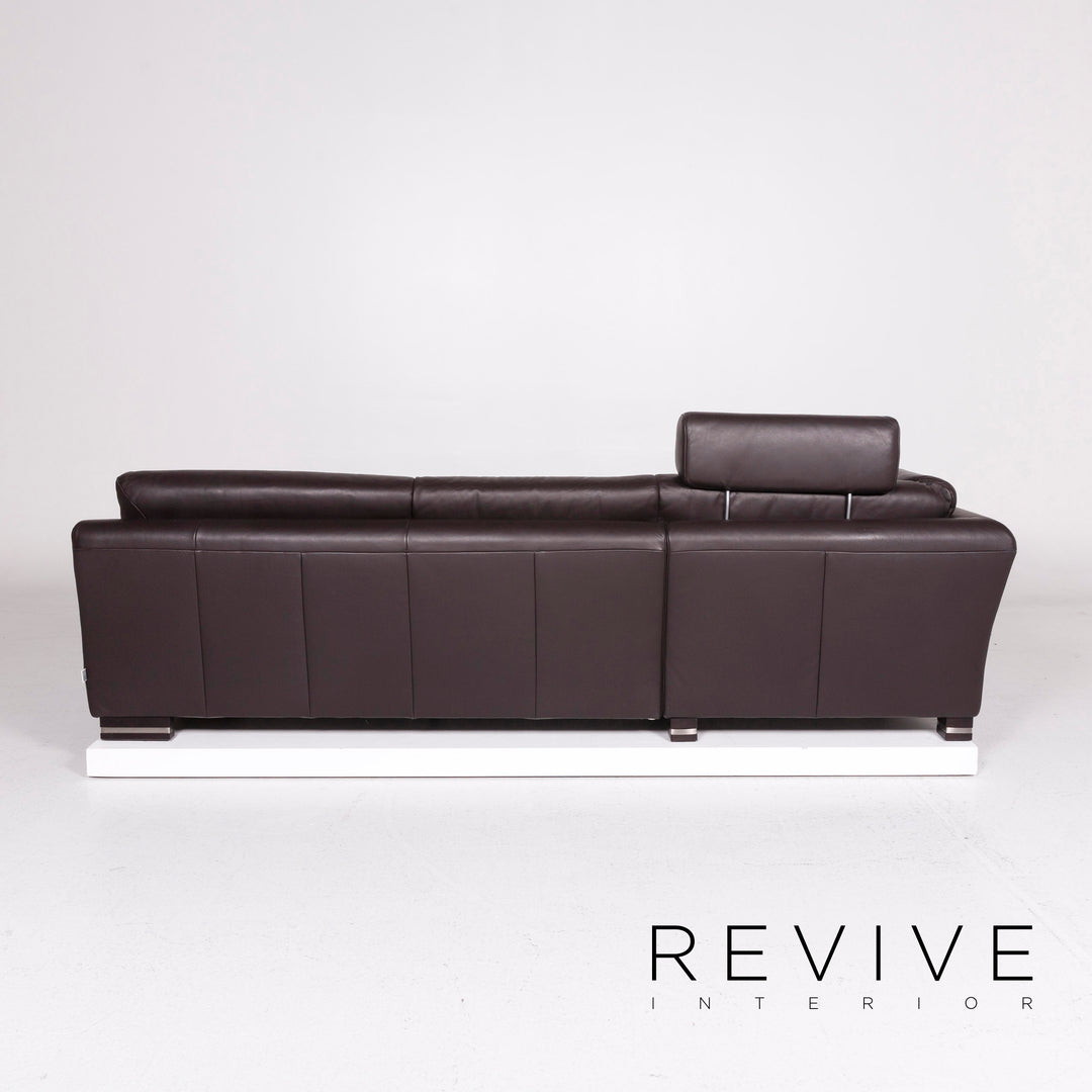 Ewald Schillig Bentley Leder Sofa Garnitur Braun Dunkelbraun 1x Dreisitzer 1x Hocker #11556