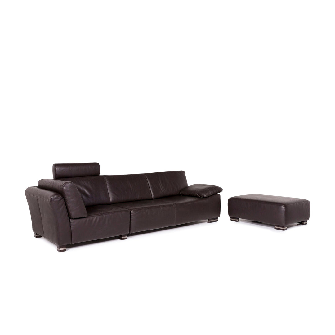 Ewald Schillig Bentley Leder Sofa Garnitur Braun Dunkelbraun 1x Dreisitzer 1x Hocker #11556