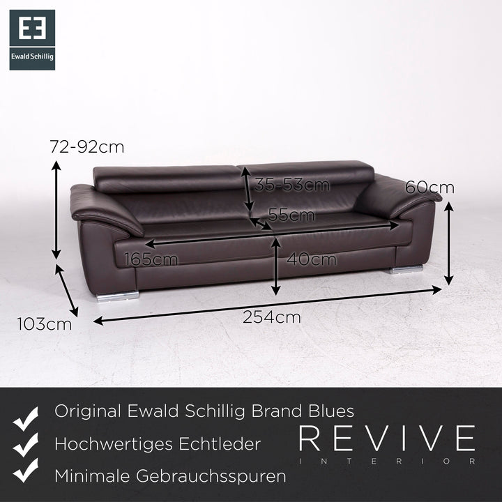 Ewald Schillig Brand Blues Leder Sofa Braun Dreisitzer Couch #9415