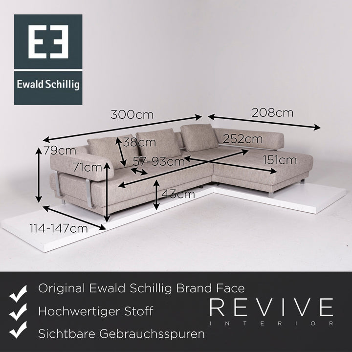 Ewald Schillig Brand Face Fabric Corner Sofa Gray Beige Electric Function Couch #11741